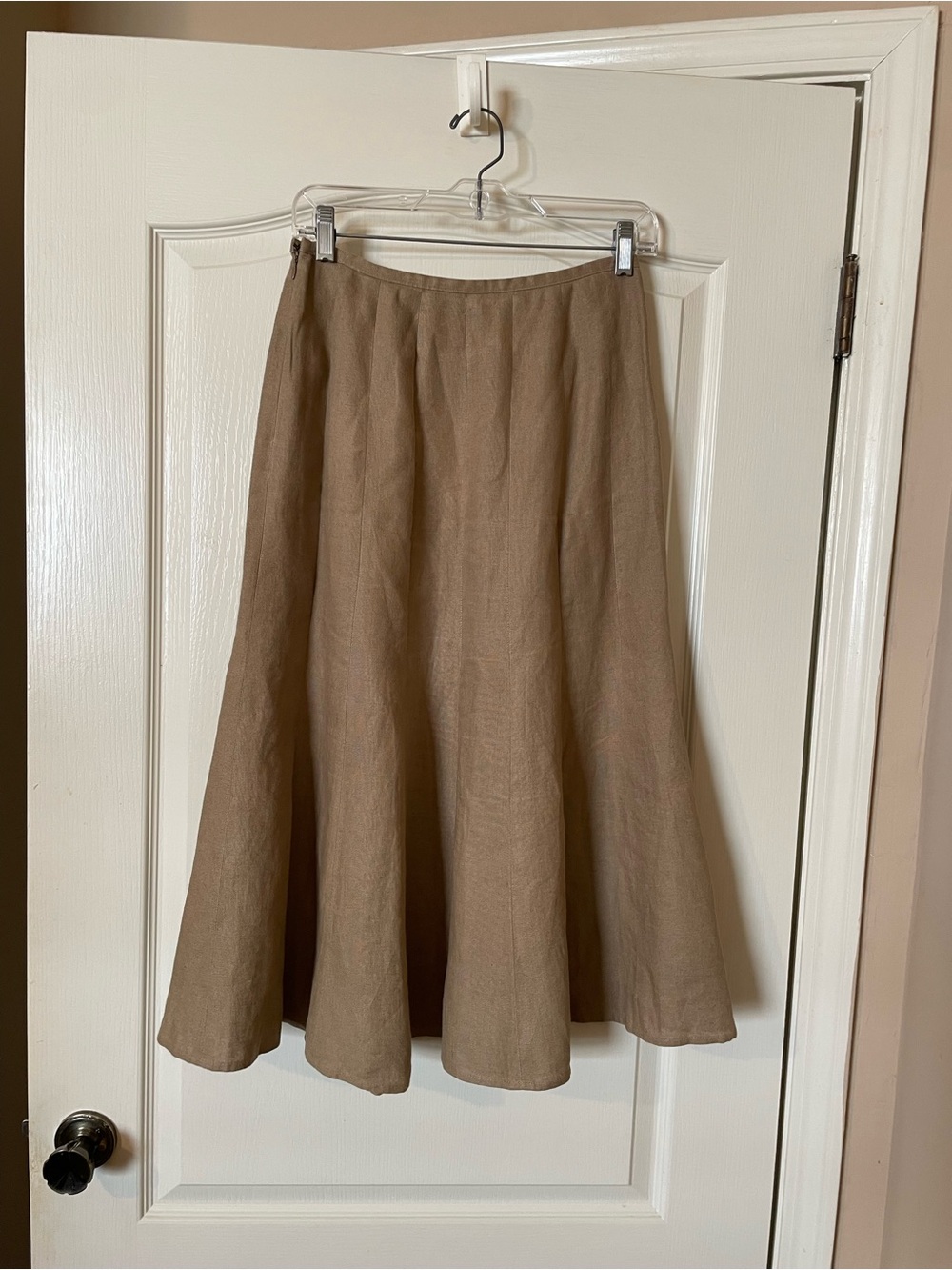 Talbots Petites Irish Linen Midi Skirt Tan A-Line Full Sweep Side Zip Size 2 VTG - Picture 2 of 8
